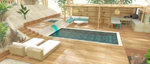 projet d'aménagement exterieur, création de piscine et Spa à Moliets-et Maa AVANT projet , planches 3D