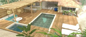 projet d'aménagement exterieur, création de piscine et Spa à Moliets-et Maa AVANT projet , planches 3D