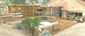 projet d'aménagement exterieur, création de piscine et Spa à Moliets-et Maa AVANT projet , planches 3D